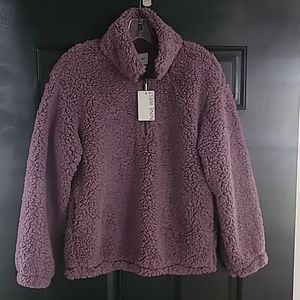 Nine West Fuzzy 1/4 Zip Teddy Jacket. Size S. Plum.          NWT